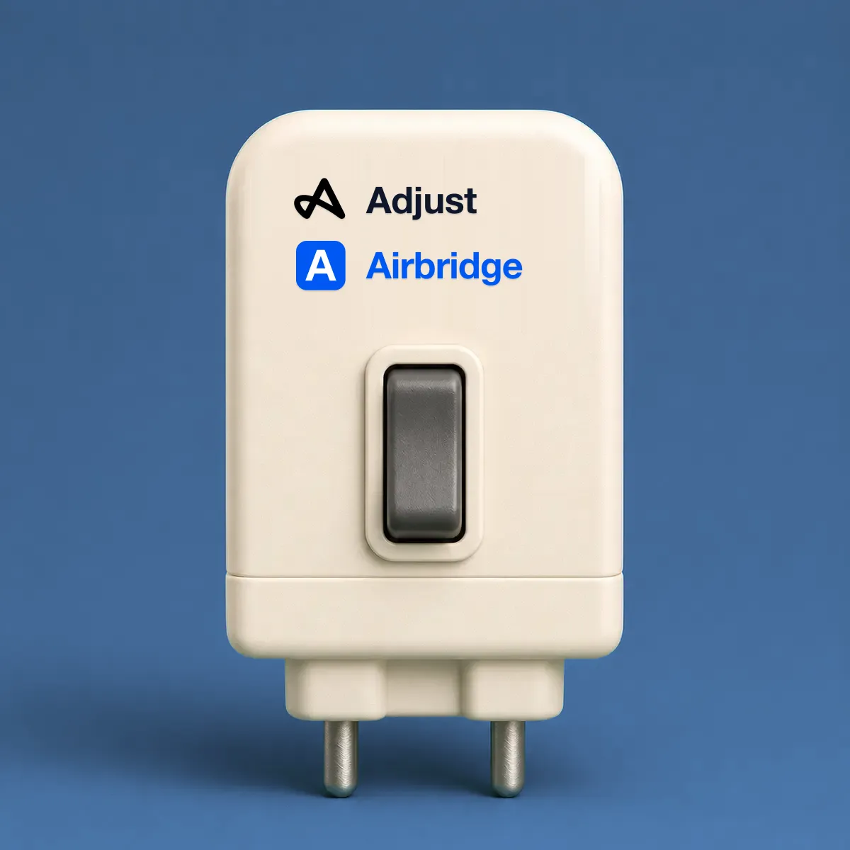 Neuro blog thumbnail showing a 3D adapter plug featuring the official Adjust and Airbridge logos
