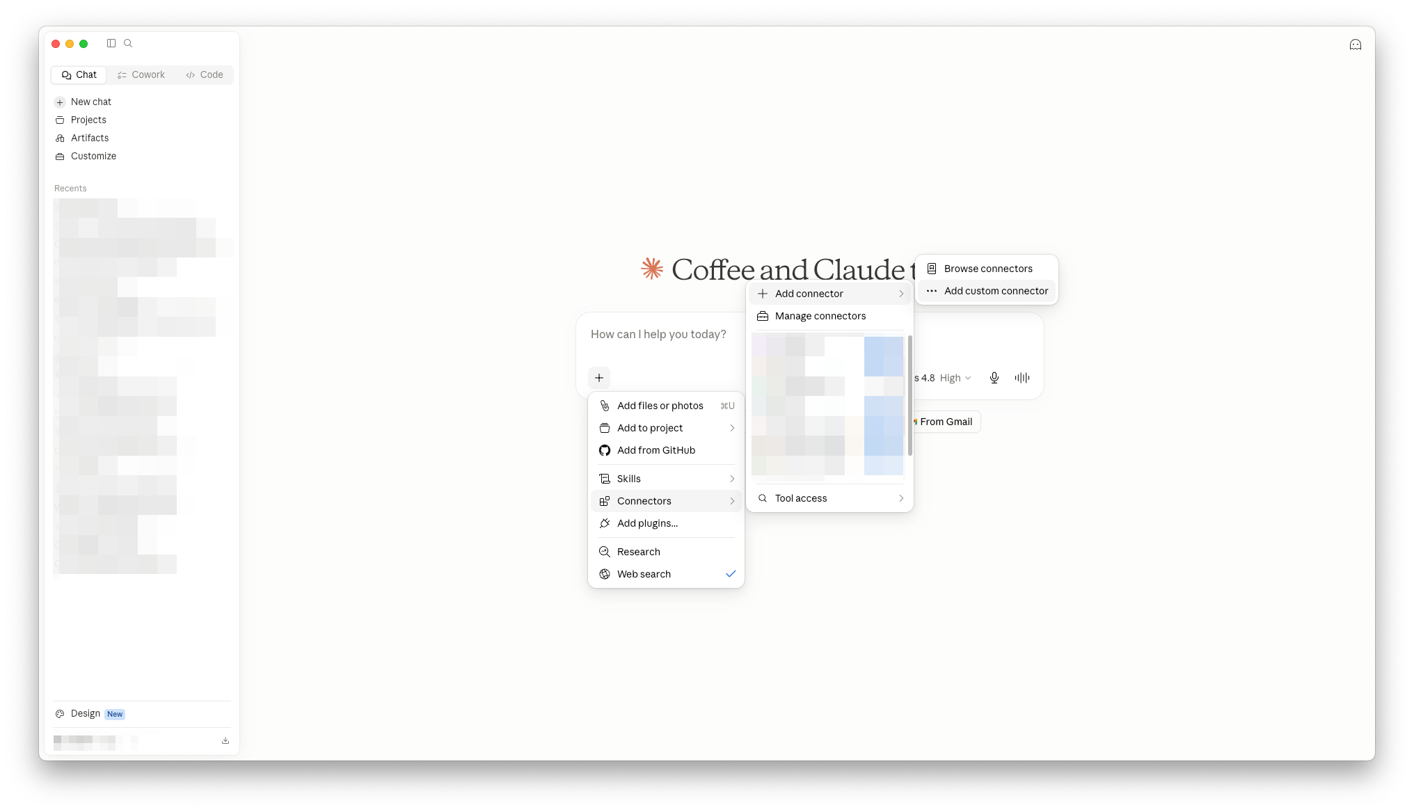 Open the custom connector dialog