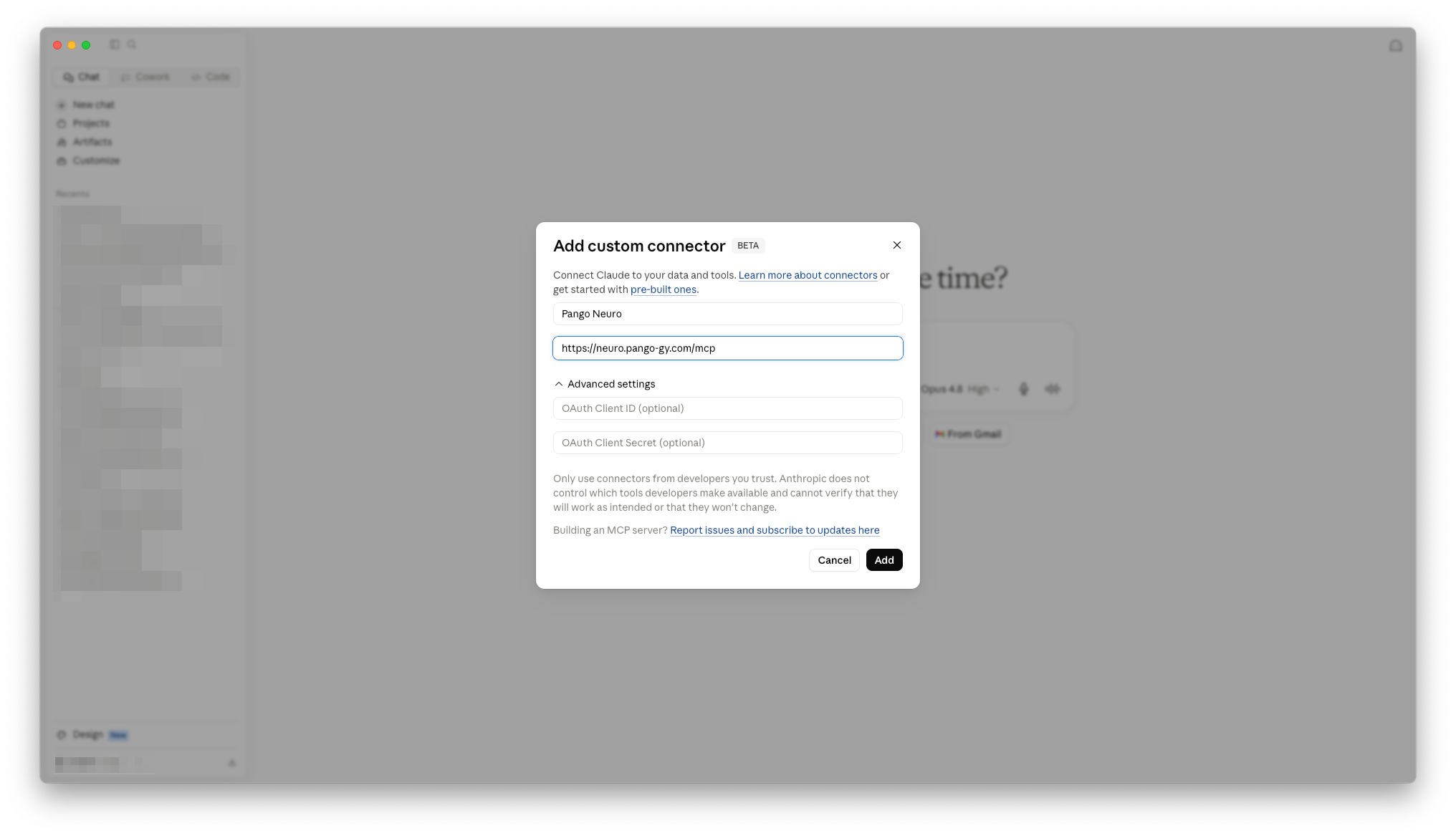 Enter a name and the server URL